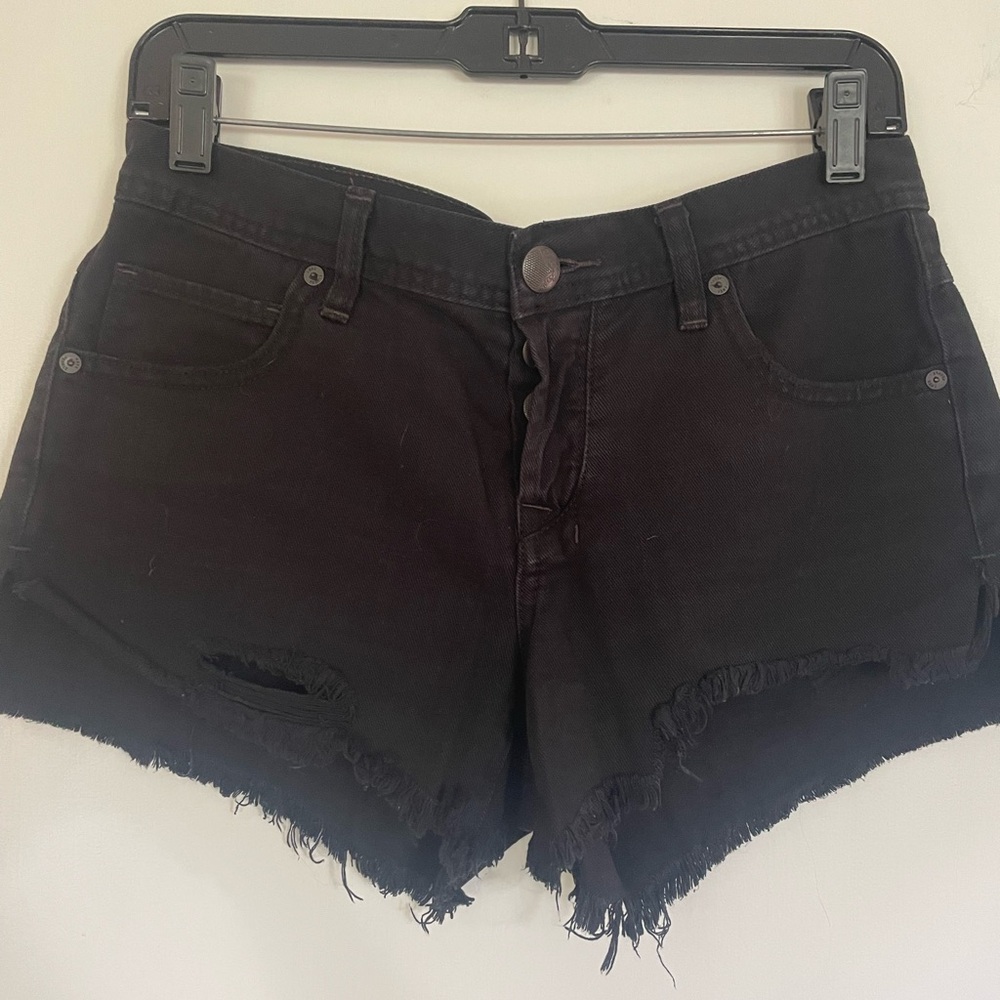 Free People Black Jean Shorts Distressed High-Waisted